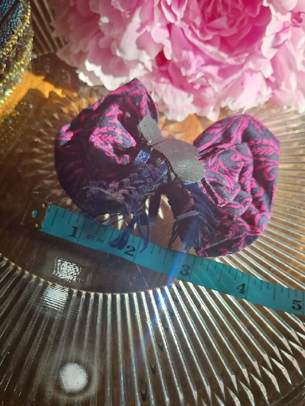 Hand Crafted Dog Collar Bow Tie Paisley Navy&Pink Black Leather Hearts NEW